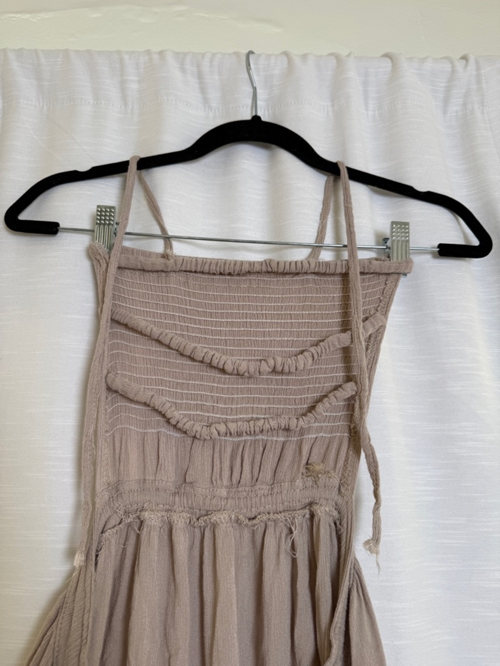 Beige Smocked Maxi Dress Boho Tiered Ruffle Strappy Back Flowy Summer | Size S - Picture 10 of 15